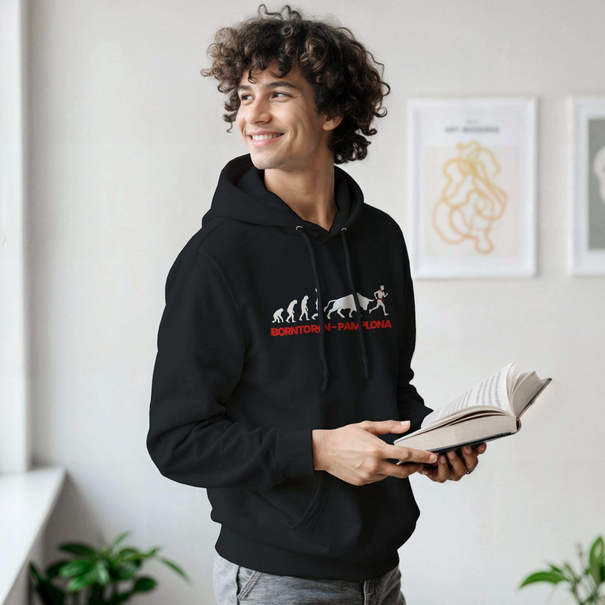 Born to Run Pamplona - Evolution of Runner – Black Unisex Pullover Hoodie - Image 2