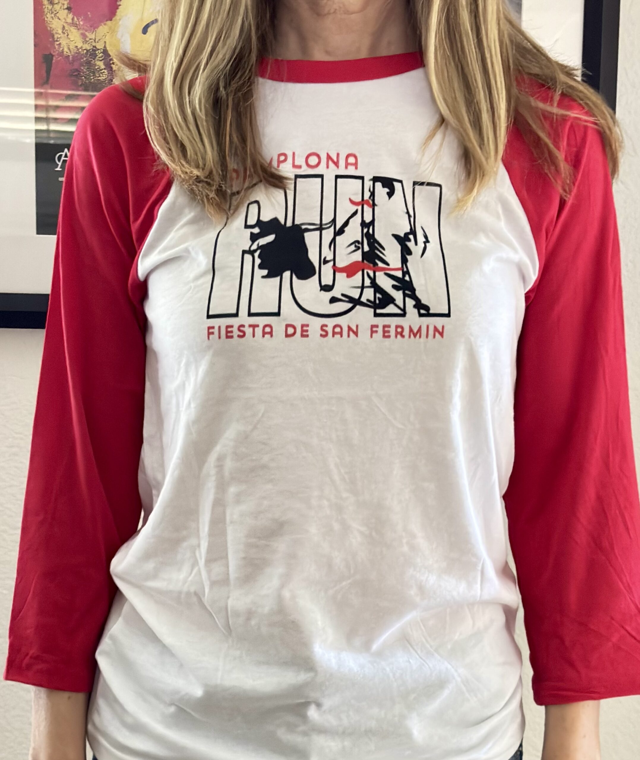 RUN Pamplona Fiesta de San Fermin - Unisex 3/4 sleeve Raglan T-shirt - Image 2