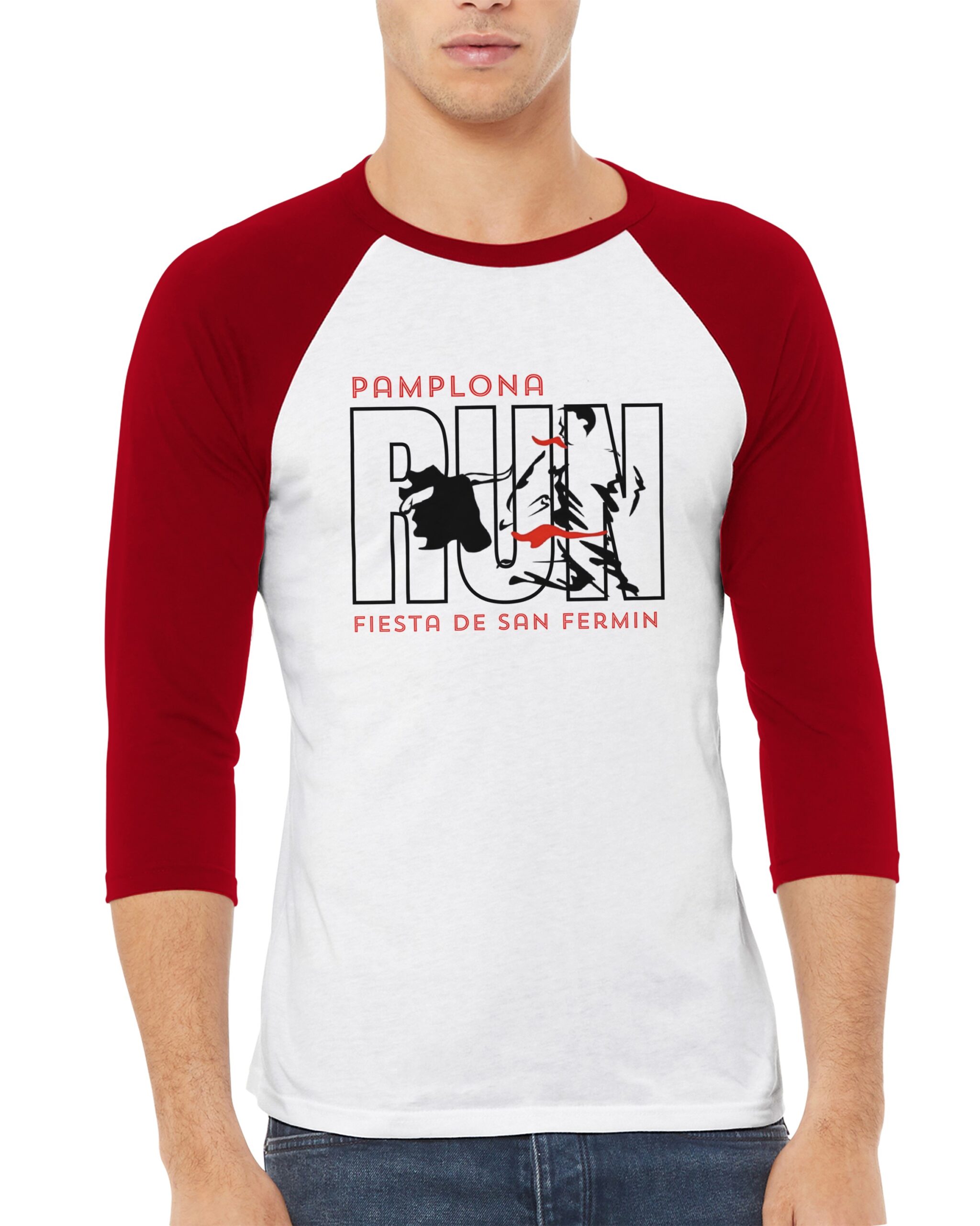 RUN Pamplona Fiesta de San Fermin - Unisex 3/4 sleeve Raglan T-shirt - Image 3